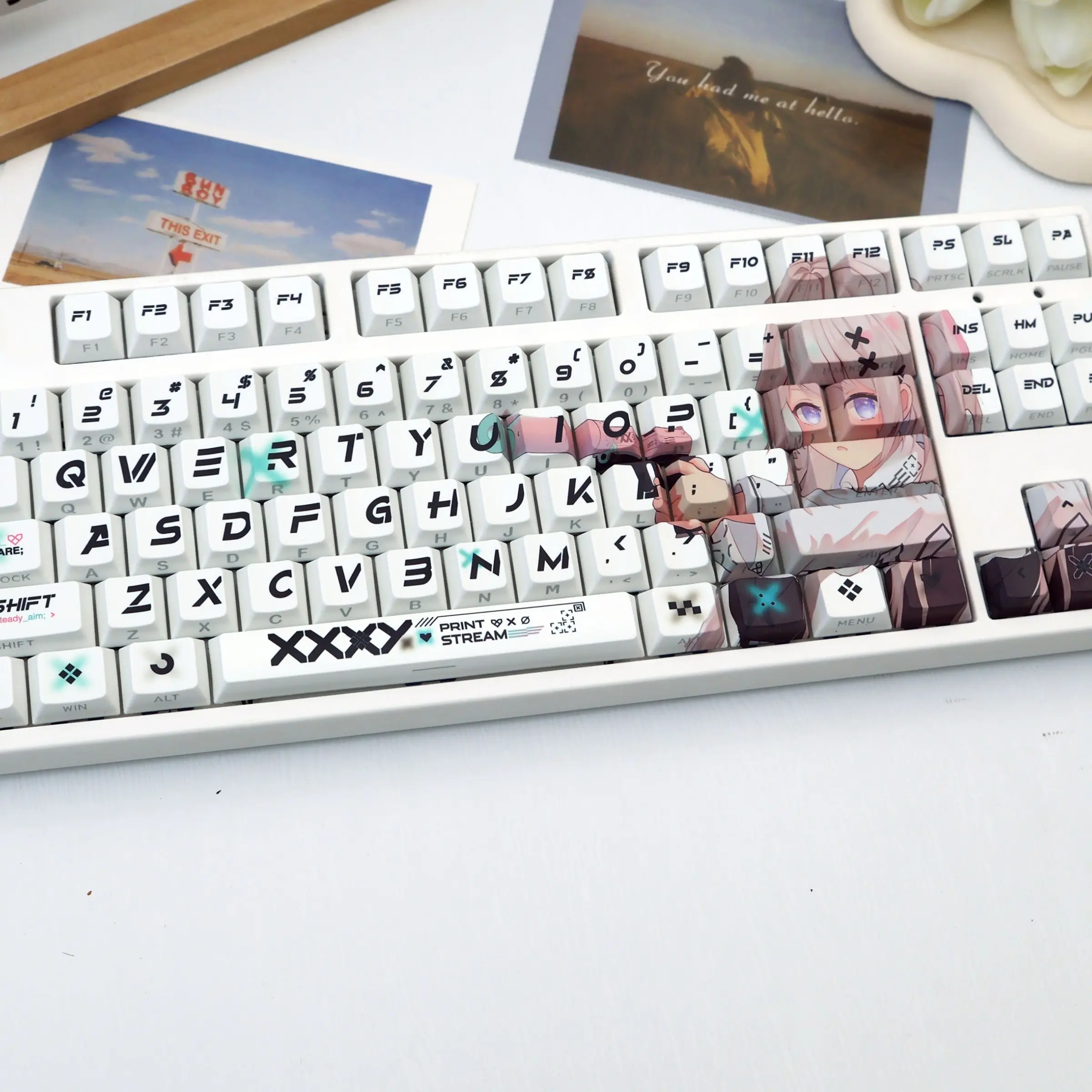 138 Key White Floral Anthology Girl  Pbt Capsules, Cherry Style Semi-Transparent, Dye Sublimation, Compatible with Mx Axis, for Keyboard Models 61/64/68/87/96/104/108