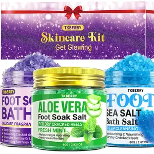 3pcs Foot Bath Salt with ,contain Aloe Vera ,Cocos Nucifera (Coconut) Oil ,Lavandula Extract, Hypoallergenic Deep Cleansing Foot Soak for Dry/ Cracked Skin,Summer Essentials Post-Exercise & Long-Term Use,  SPA Relaxing Foot, Elegant Packaging