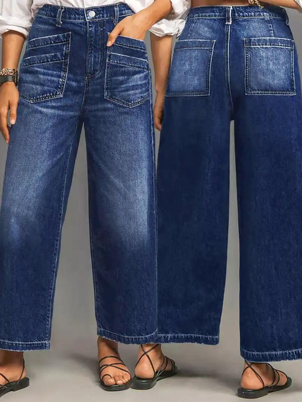 Wide Leg Stretch Jeans - Comfortable Soft and Breathable for Casual Wear Denim Womenswear with High Waist and Loose Fit