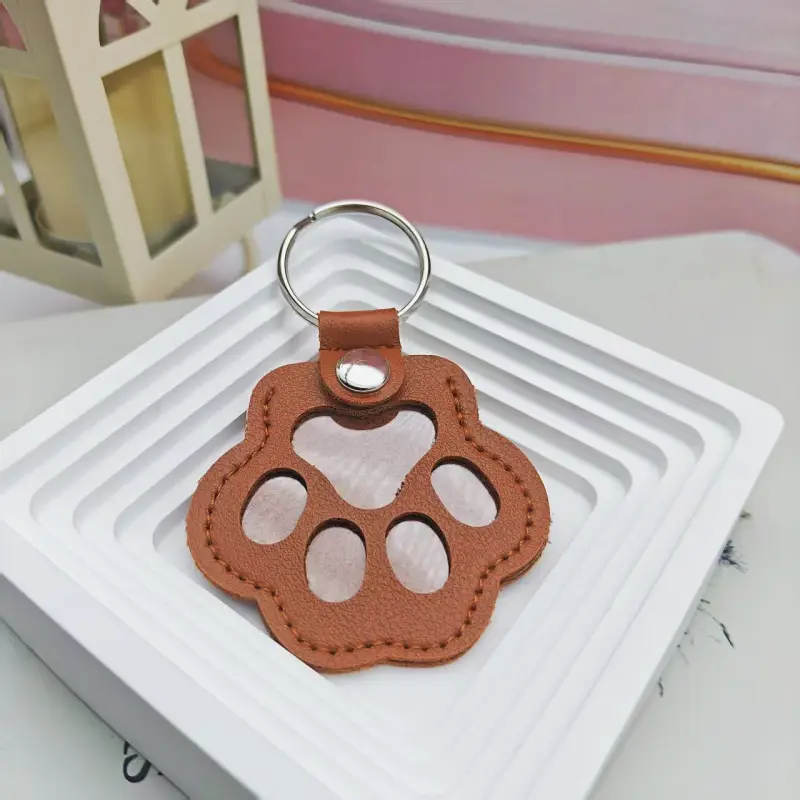 2-Pack Pet Fur Keepsake Keychains - Set of 2 PU Leather Memorial Tags for DIY Cat/Dog Paw Print & Hair Storage