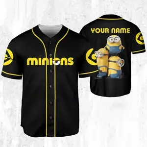 Personalize Minions Family Black, Personalized Baseball Jersey, Funny Movie Cartoon Gift For Fans, Custom Name Shirt
