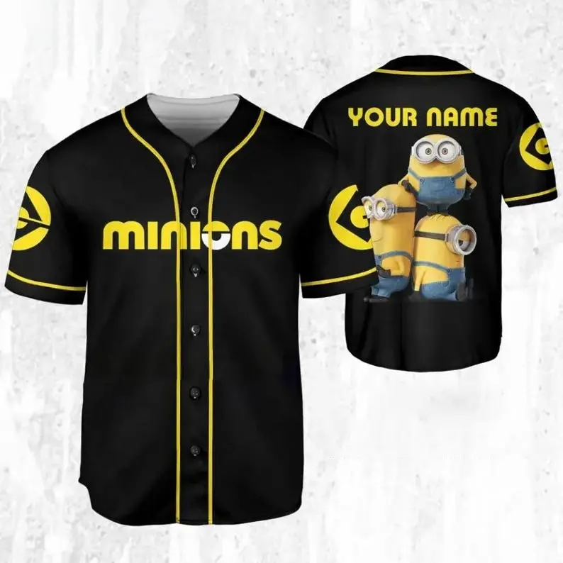 Personalize Minions Family Black, Personalized Baseball Jersey, Funny Movie Cartoon Gift For Fans, Custom Name Shirt