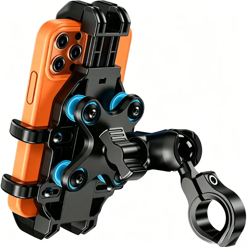 Aluminum Alloy Motorcycle Phone Mount with Vibration Dampener - Anti-Shake Handlebar Clamp, 720° Rotatable 1-Handed Holder for 5.4"-7.2" Smartphones, Multi-Size Motorcycle Car Accessories for Mountain Biking