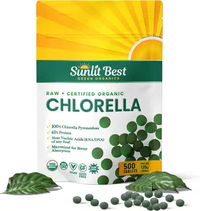 Sunlit Best Organic Chlorella 500 Tablets - 100% USDA Organic Cold press, Burst cell wall 100% Pure Chlorella Superfood Supplement High in Protein, Chlorophyll, Vitamins, & Minerals
