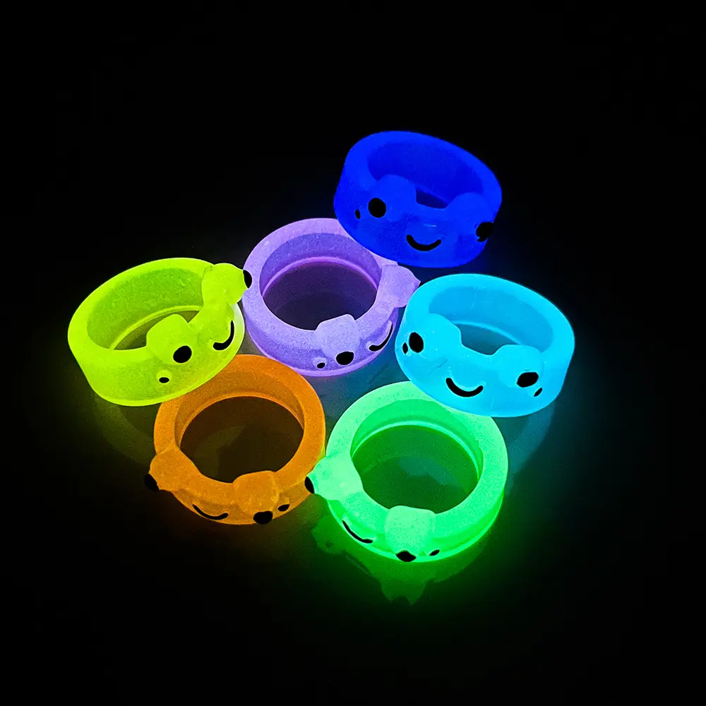 Cute Colorful Resin Frog Ring Glow In The Dark Luminous Rings for Women Finger Jewelry Gifts