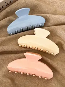 3pcs Blue Lightweight Plastic Hair Clips, Fashionable Simple Solid Color Hair Grips, Ideal for Daily Use, Parties, Beach, Summer