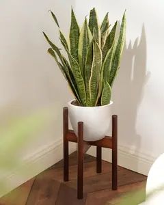 Adjustable Plant Stand Indoor, Bamboo Plant Stand Fits 8 9 10 11 12 Inches, Small Corner Planter Holder for Indoor Plants, Single Floor Plant Stands for Living Room Balcony, Reddish Brown Flower Pots Garden Accessories