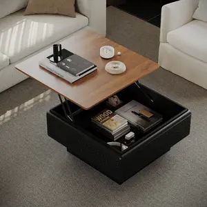 Lift Top Coffee Table with Hidden Storage, 31 inch Square Rising Tabletop for Living Room, Adjustable Height Center Table for Work & Snacks, Black and Brown