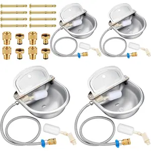 4 Set Automatic  Drinking Water Trough Bowl Automatic Livestock Drinking Dispenser Stainless Steel Waterer for Horses Dogs Goat Pig with Float Pipe Connector Countersunk Bolt