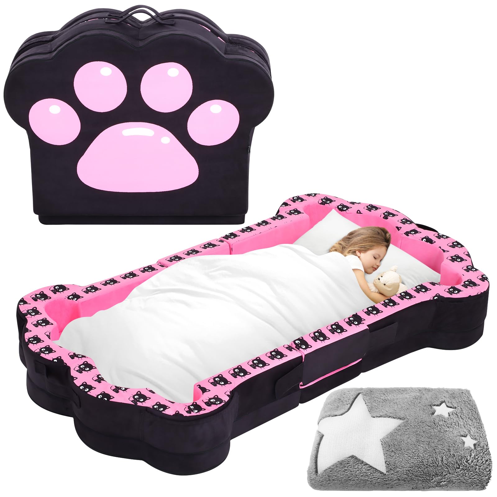 Portable Toddler Floor Bed,Foldable Toddler Travel Bed with Washable Cover for Kids,Soft and Safe