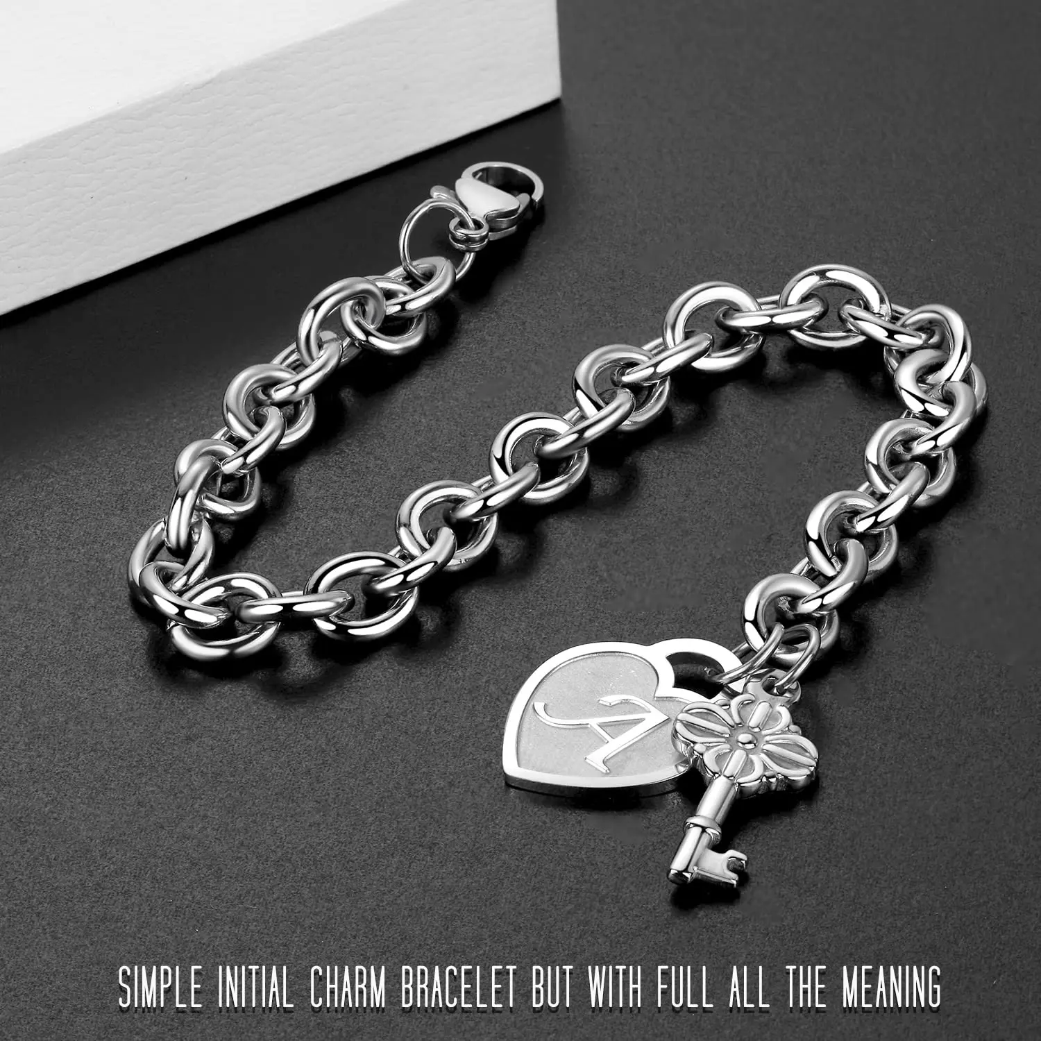 Initial Charm Bracelets for Girls Women Stainless Steel A-Z Bracelet Personalized Gifts Birthday Graduation Easter Basket Stocking Stuffers for Teens Girls Women Jewelry