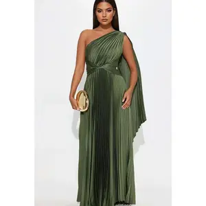 Athena Pleated Maxi Dress - Olive