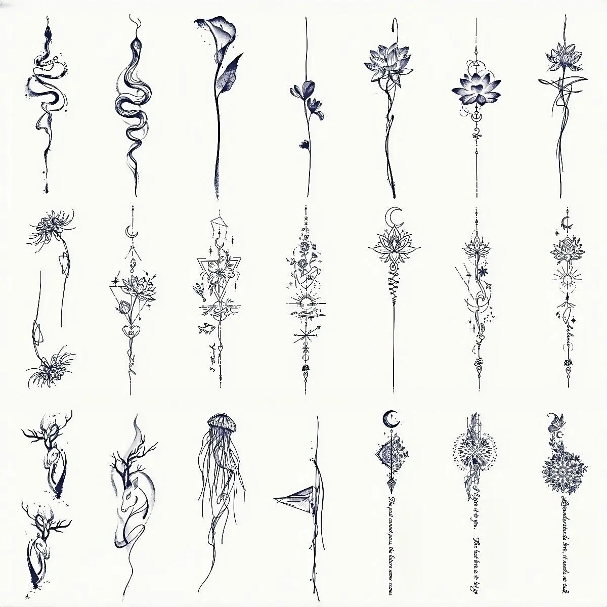 Snake & Flower Pattern Temporary Tattoo Sticker, 21 Sheets Waterproof Temporary Tattoos Long Lasting Fake Tattoo Sticker, Body Art Magic Tattoo for Women & Girls