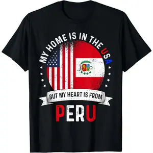 100%cotton Peruvian American Patriot Heart is from Peru Flag T-Shirt