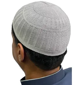 Islamic Men's Knitted Bamboo Kufi - Light Grey