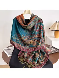 Classic Ethnic Style Palace Cashew Print Tassel Fringe Long Scarf Women's Chinese Embroidery Shawl Elegant Wrap for Outings
