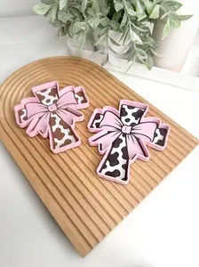 Cow Print Cross Tray Trinket Desk Organizer For Crafts & Office Space Organize Small Parts Cute Bows Paper Clips Beads Rhinestones Charms & Jewelry Pieces