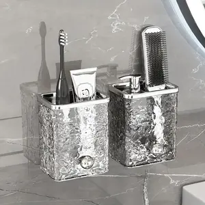 Olevo Wall-Mounted Bathroom Organizer, Plastic Toothbrush & Toothpaste Holder, Adhesive, No-Drill Design, Open Storage Bin for Home Organization