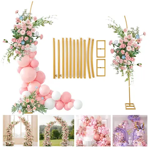 Die-Cast Balloon Arch Kits 2-Piece Set - Anti-Rust, Corrosion-Resistant Durable Metal Frame, Adjustable Backdrop Stand, Festive Banner Holder, Indoor/Outdoor Gold Decor for Birthday, Wedding, Candy Buffets