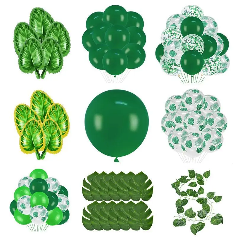 Jungle Party Green Latex Balloons Woodland Animal Palm Leaf Foil Balloons Safari Party Baloons Birthday Party Decor Baby Shower