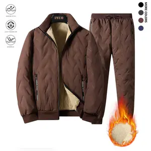 Men's Two-Piece Winter Warm Sports Suit Fleece Lined Thickened Comfortable Casual Cold Resistant Windproof Outdoor Running Exercise Hiking Travel Wear Middle-aged And Young People Full Zip With Drawstring Closure Winter Set