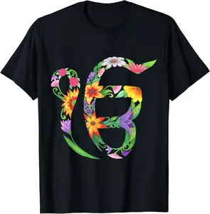 Ek Onkar Ik Onkar Indian Sikh Sign Symbol Boho Floral Design T-Shirt - Wesleylaird Shop 40B09NT4R8W2