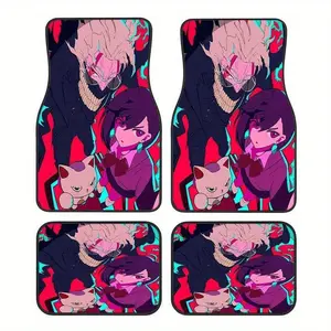 4pcs Japanese Anime Theme Print Car Floor Mats, Front & Rear Automotive Floor Mats, Universal Fit Design, Decorative Floor Mats, Stylish Car Mats, Easy to Clean Mats, Front And Rear Mats, Vehicle Owners