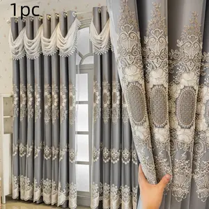 1pc European Luxury Gold Embroidered Double Layer Drapes, Sunscreen Insulation, High-End Living Room Master Bedroom Floor-To-Ceiling Curtains