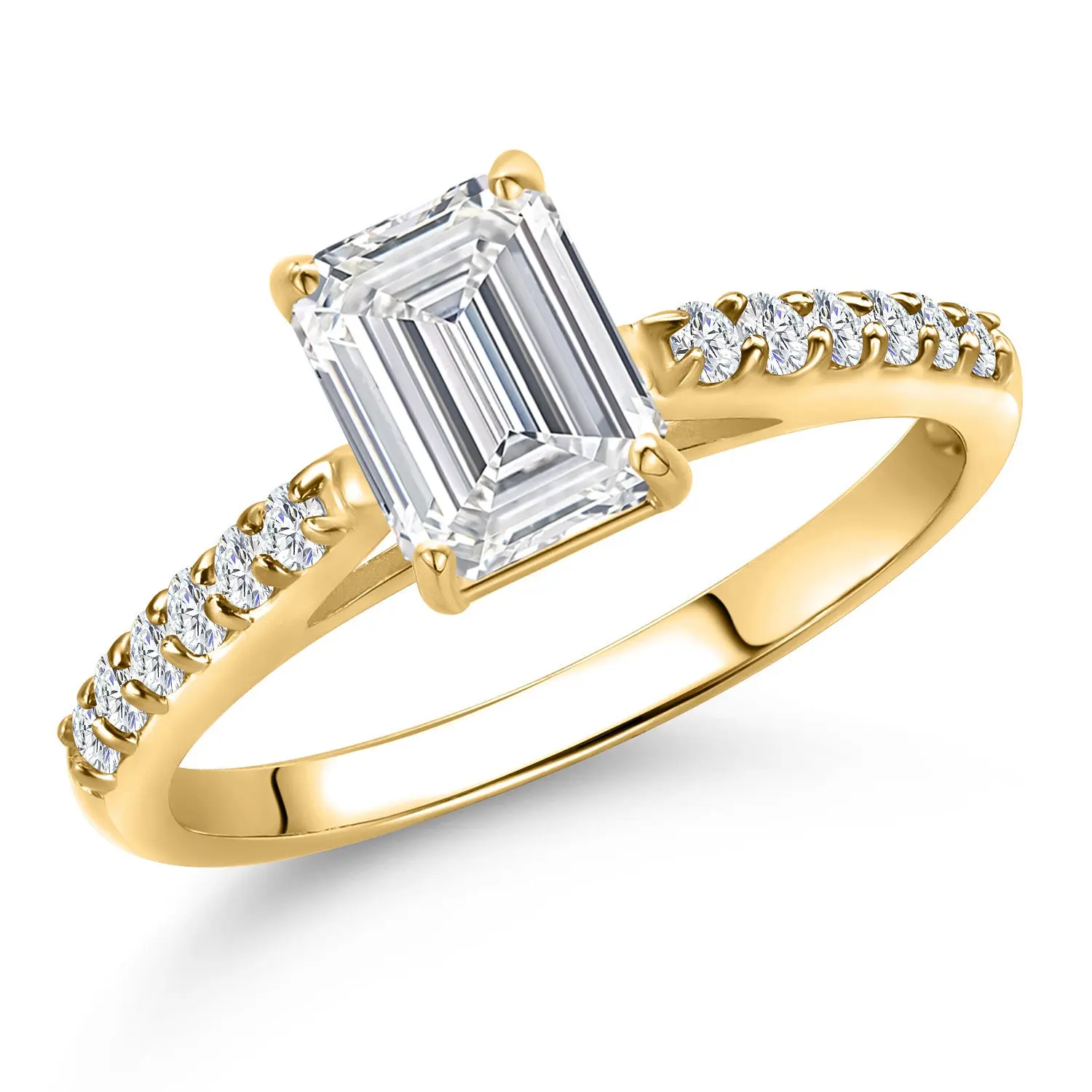 Gem Stone King Women's 10-Karat Yellow Gold Bridal Statement Engagement Ring - IGI Certified, 1.24Cttw Total, 1Ct Lab Grown Emerald Cut Center Diamond, D-E Color, VS1 Clarity, Ideal for US Wedding, Birthday, Thinking of You Gifting