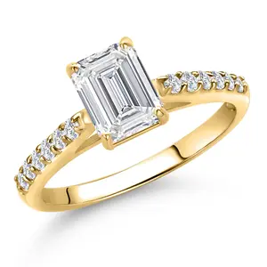 1.24 Cttw IGI Certified Lab Grown Diamond in 10K Yellow Gold Engagement Ring For Women | Emerald Cut Center Diamond 1 Ct | D-E Color | VS1 Clarity