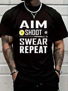 100% Cotton Funny Pool Billiard Aim Shoot Swear Repeat Billiards T-Shirt Women's Men's Graphic Tee Crew Neck summer vacation Tops