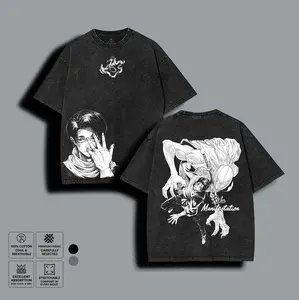 Sasuke Uchiha Clan Anime Washed Tee, Vintage Streetwear Graphic T-shirt, Unisex Cotton Loose-Fit Men's T-shirts, Gift for Naruto Fan Merch Summer Outfits