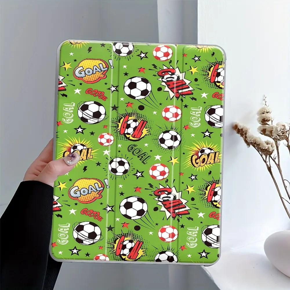 Soccer Pop Art Design iPad Case Tablet Casing Transparent Acrylic Hard Back Panel With Pencil Slot, Suitable for Ipad mini pro air, Scratch-resistant Ultra-thin Protective Case, Suitable for Office, School, Home, Accessories, Ipad Covers