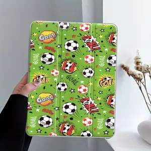 Soccer Comic Pop Art Design iPad Case Transparent Acrylic Hard Back Panel With Pencil Slot, Suitable for Ipad mini pro air, Scratch-resistant Ultra-thin Protective Case, Tablet Protective Cover, Suitable for Office, School, Home