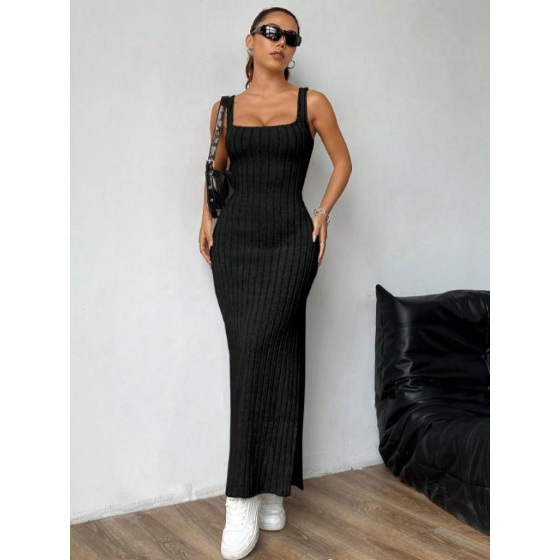 SHEIN MOOSTA Women Plain Simple Sleeveless Side Split Casual Dress Maxi Women Outfit SHEIN MOOSTA Women Plain Simple Sleeveless Side Split Casual Dress Maxi Women Outfit