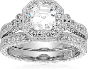 Victorian Platinum or Gold Plated Sterling Silver Antique Ring, Asscher Cut CZ Eternity Band, Stackable Vintage Ring, Trendy Engagement Wedding Jewelry, Promise Gift for Her