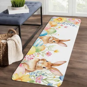Easter Bunny Flowers Runner Rug 20x59,Washable Hallway Runner Rug Non-Slip Kitchen Runner,Runners for Hallways, Modern Floor Carpet for Entryway Bedroom Hall Indoor