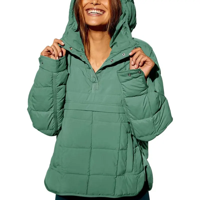 utcoco Women's Button-Front Oversized Quilted Cloud-Like Puffer Pullover Coat - Funnel Collar, Batwing Sleeves, High-Low Hem, Solid Cotton, Cozy, Pocketed, Quick-On, Cold Weather, Gym Workout Chic Contemporary Lightweight Jacket