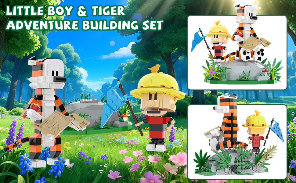 TENHORSES Boy and Tiger Adventure Blocks Set 358PCS with Rotatable Device Compatible with Legos Durable ABS Plastic Toy for Boys Girls Adults Fathersdaygift Model Car Kit with Wheel Animals