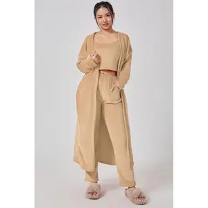 LuxeCozy™ 3-Piece Loungewear Set - Soft Knit Cardigan Tank & Pants in Camel - Super Soft Cozy Comfort All Day - Relaxed Fit - Sizes S to XL