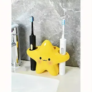 Cute Star Shaped Toothbrush Holder, Freestanding Bathroom Storage Rack, Dual-Hole Electric Toothbrush and Toothpaste Organizer, Punch-Free Space-Saving Storage for Bathroom Toiletries, Bathroom Accessory, Toothbrush Holder Organizers