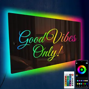 Tip Perk Good Vibes Only LED Mirror - Light Up Name Sign For Bedroom, Handmade Mirror With LED Lighting, Interactive Wall Decor & High-Quality Acrylic Material