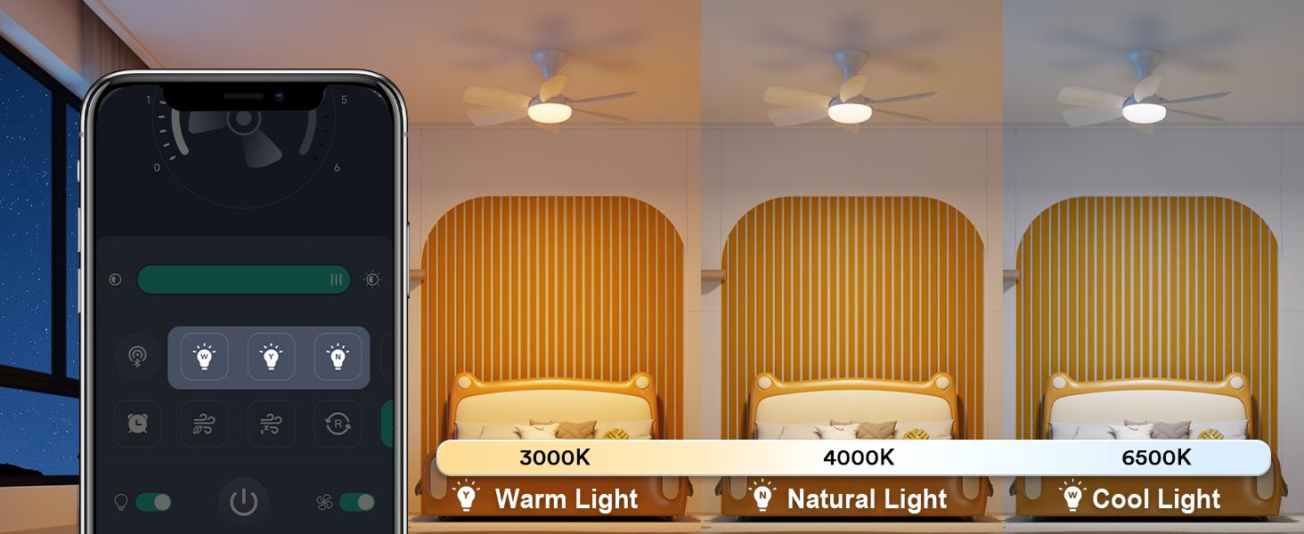 Socket Ceiling Fan with Lights & Remote App, E26/E27 Base, Dimmable 3-Color, Reversible Motor, Easy Screw-in Installation for Bedroom, Living Room, Kitchen & Garage