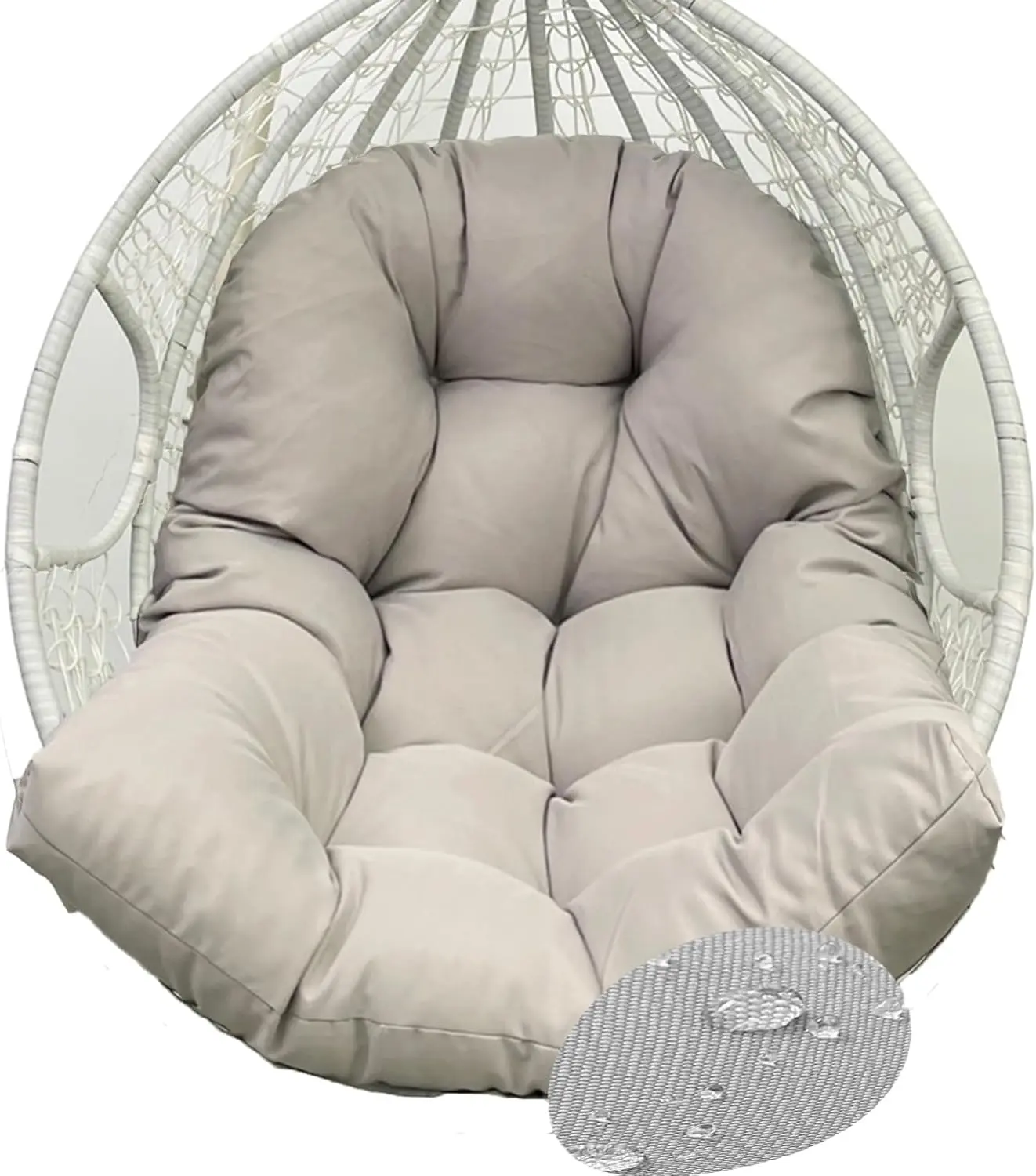 Egg Chair Cushion Waterproof Light Grey Basket Seat Cushion Thicken Wicker Egg Chair Cushion for Rattan Swing Chair 47"*35"