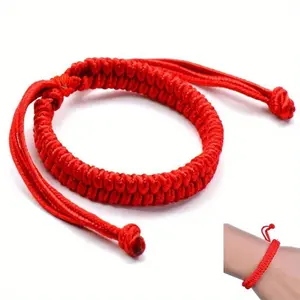 Adjustable Red String Bracelet, Vintage Style, Simple Weave Charm, Unisex Wristband Accessory