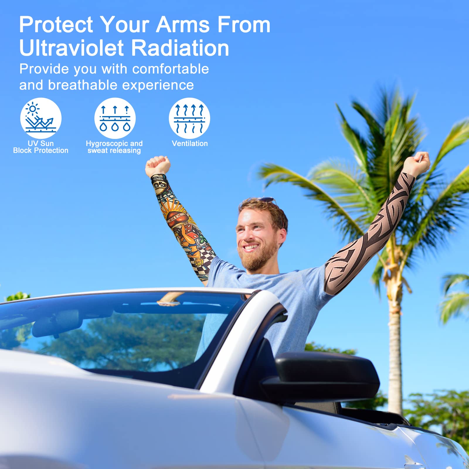 10Pcs Unisex Temporary Tattoo Cooling Arm Sleeves | TattooTok SunSafeTok OutdoorTok UPF 50+ UV Protection Sleeves | Stretchy Nylon Spandex for Cycling Fishing Golf Hiking Biker Outdoor Sports