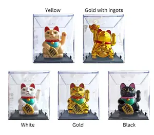 Waving Solar-Powered Lucky Cat Figurine in Clear Case - Assorted