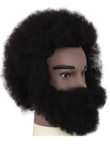 Real Hair Mannequin Head, African Explosive Hairstyle, 100% Pure Human Hair, Realistic Texture, Men's Voluminous Hairdressing Model Head, Haircut Practice