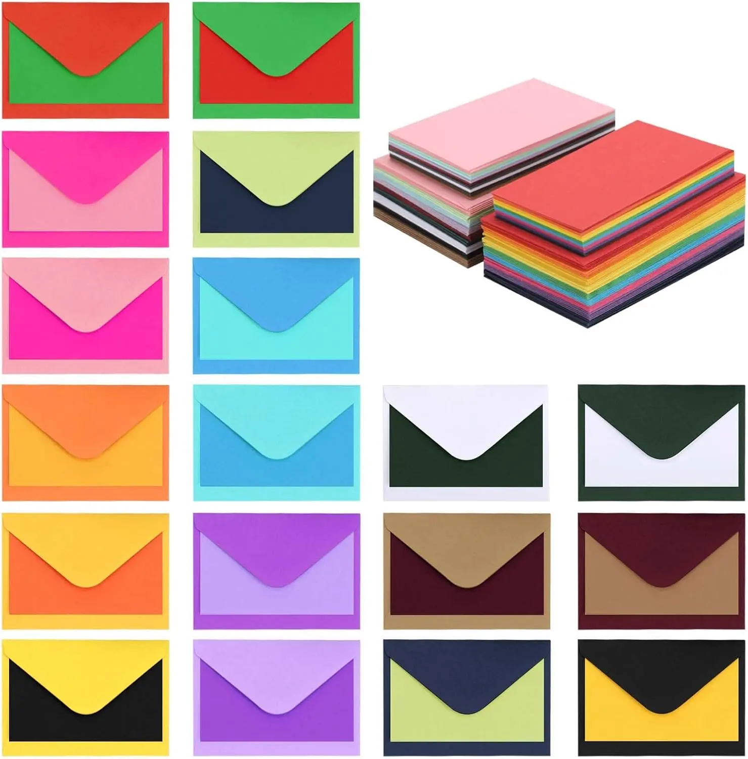 90 Pack Gift Card Mini Envelopes with Vintage Blank Note Cards, 18 Assorted Colors Small Envelope