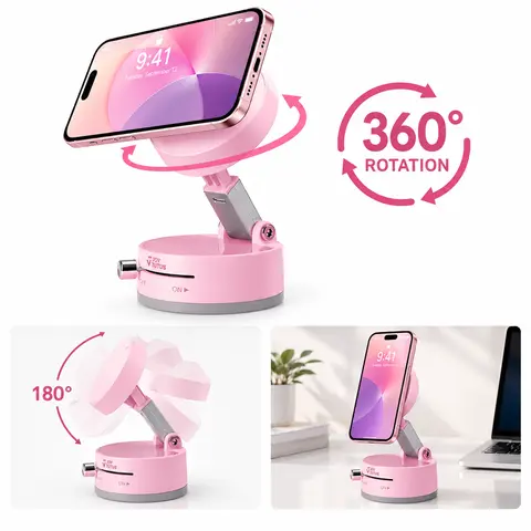 Joytutus Adsorbed Cellphone Mount for Car - Reusable Suction Cup, 360° Rotation, Metal Ring Dashboard Fit, Quick Setup, Compact Portable Girly Cute Car Interior Accessories for Girls, Car Interior Accessories Girls